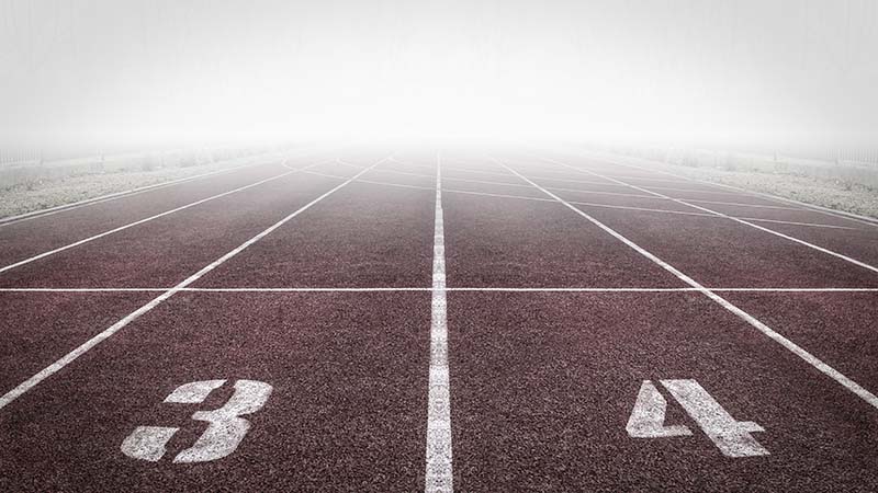 Athletic track in fog