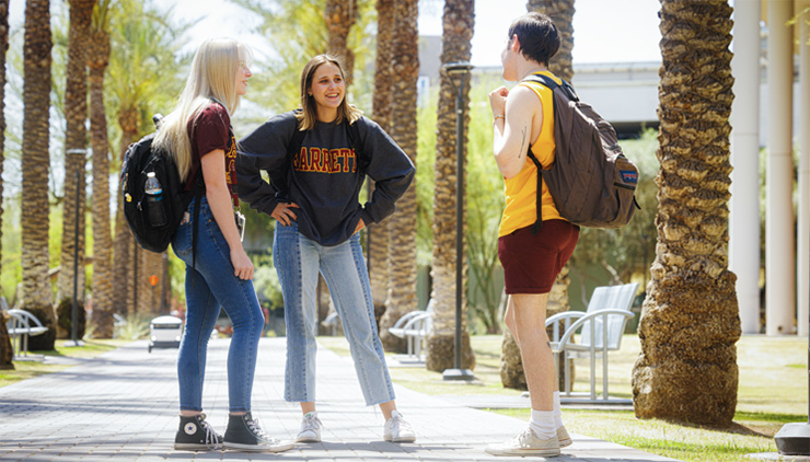Three students on palm walk